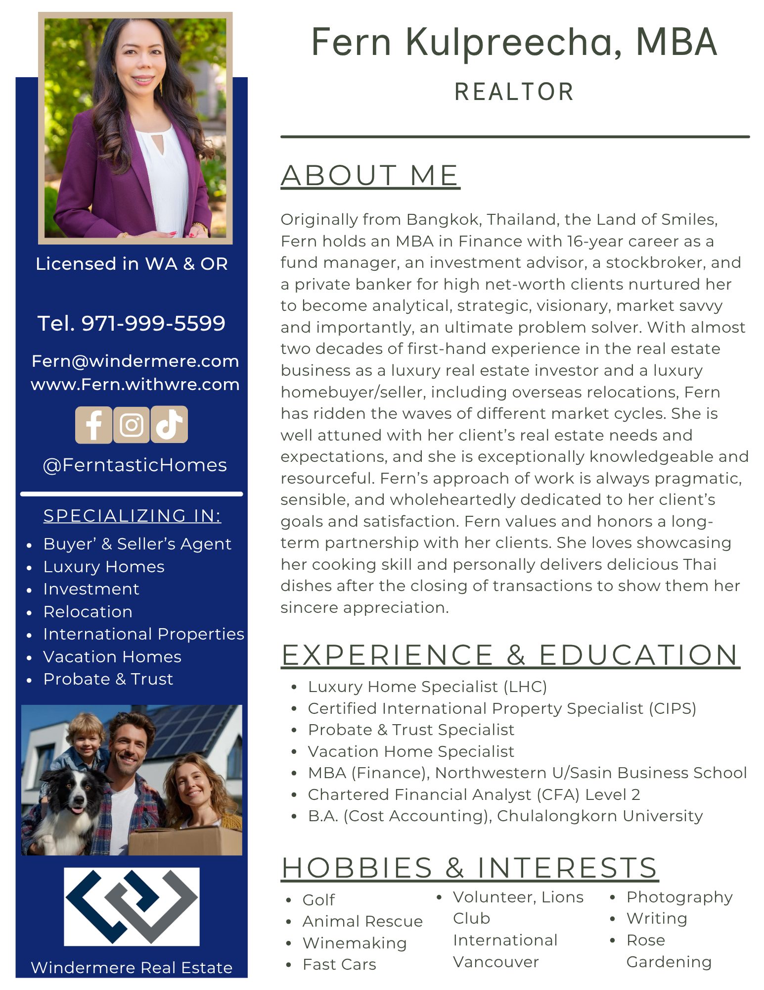 Fern Kulpreecha Vancouver, WA Windermere Realtor Resume